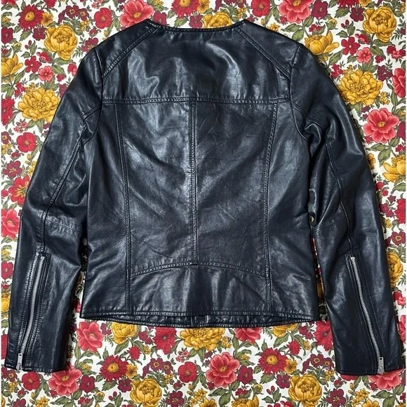 June Black Leather Biker Jacket w/ Silver Hardware Size XS - Picture 4 of 4